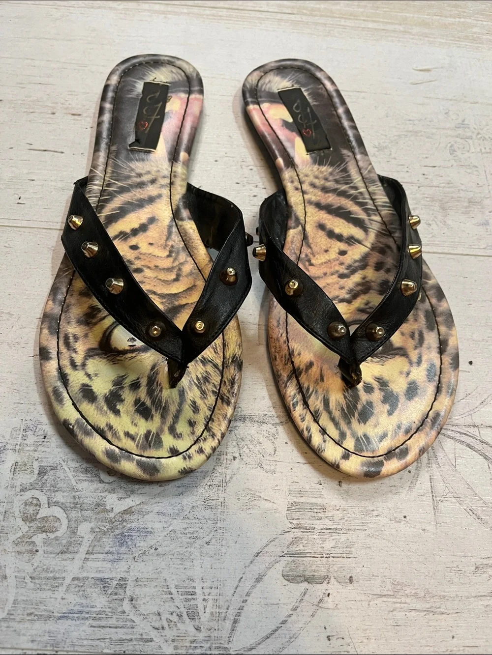 Rare Iron Fist Cheetah Face Studded Sandals Size 8
